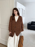 Purple V-Neck Knitted Cardigan Women's Autumn And Winter Han Ling Dress With A Lazy Wind Relaxes The Feeling Of Loose Long-Sleeved Sweater Coat