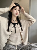 Korean Collider Small Knitted Fashion Set Women's Autumn 2025 New Small Suspension Long Sleeves Ribbon Two-Sleeves