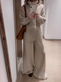 Pregnant Women Collar Knitted Two Sets Of 2025 Autumn And Winter 2025 New Thick Loose Lazy Sweater Open Shirt Wide Leg Trousers Set