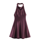Autumn New Silk Stise-Sensitive Hanging Neck Short Dress 9106331
