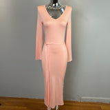 Temperament Famous Wind V-Neck Waist Display Body Collared Medium Long Dress Spring And Autumn Open Forked Ass High-Waisted Dress Ins