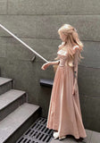 Pink Lotus Leaf Side Lead Flying Sleeve Dress Summer Girl Sweet Crootype Dress Beautiful Holiday Dress