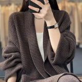 Autumn And Winter New French Collar Long Loose Cardigan Female Solid Color Gentle Lazy Knit Sweater Jacket