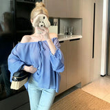 Lazy Shoulder-Wave Point With Shirts For Women's Summer Thin Loose Long-Sleeved Shirt Pure Want Niche