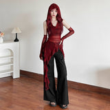 Summer Hooded Sleeveless T-Shirt Yarn Online Dress Dress Girl Decor Street Vest Repair Hot Girl