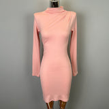 South Korea Autumn And Winter New Temperament Half-High Collar Tight Body Folding And Wrinkled Waist High Waist To Hit The Bottom Dress Tide