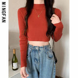 Knitted Bottom Shirt Women 2026 Early Autumn New Korean Version Of The Body Of The Short Style With A French Autumn Coat