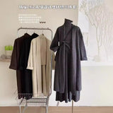 Fashion Suit Women's Autumn And Winter Lazy Loose Knitted Long Shawl Cardigan + High-Neck Sweater + Half-Dress Three-Piece Set