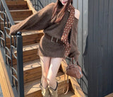French Medium And Long Oblique Shoulder Knitted Dress Women's Autumn And Winter New Waists Thin Inside The Bottom Of The Ass Skirt