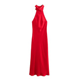 Autumn New Hanging Neck Silk Silk Texture Feel Bare Back Dress 8739331