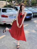 Dopamine French Red Broken Flower Sling Dress Femininity Tea Break First Love Dress Seaside Holiday Dress