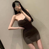 Spring And Autumn New Temperament Pure Want To Show Breast Hanging Neck Shoulder Bag Hip Short Skirt Tight Inside The Knitted Dress Tide