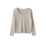 Good Quality Autumn New French Simple Style Temperament Collar Slim Thin Long Sleeve Knitted Shirt For Women