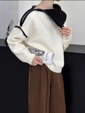 Design Sense Of Color Big Collared Knitted Shirt Women Autumn And Winter Temperament Irregular Zipper Sweater Tide