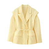 BSK&TRAF Women's Clothing 2025 Autumn New French Fashion Pocket Belt Bandwidth Shoulder Suit Jacket