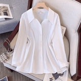 Large Size Thin Belly Cover Long Sleeve Shirt Women's Dress Collar In The Spring And Autumn Long Fat Sister Shirt Fat Big Size Women's Clothing