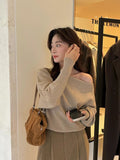 Sweater Casual Loose-Fraged Knitted Shirt New Fashion Temperament Long-Sleeved Knitted Shirt Woman