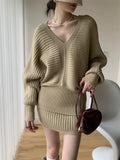 Sweater Suit Women's Autumn And Winter V Collar Languid Wind Relaxed Feeling Bat Sleeve Knitted Blouse Skirt Two-Piece