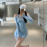 The Bottom Skirt Spring And Autumn New Sexy Hot Girl Hanging Neck Shoulder-To-Shoulder Bag Hip Short Skirt Female Joint Skirt