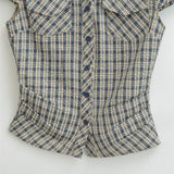 Korean Retro Polo Collar Throum Thin Plaid Shirt Short Temperament Casual Chic Hot Girl Dress Woman