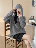 Large-Size Hooded Knitted Sweater Women 2025 Early Autumn And Winter New Fat Mm Korean Version Of Loose Thin Tat-Bottom Shirt
