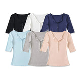 Spice Girls Design V-Neck Button Middle Sleeve T-Shirt Women Summer 2025 New Pure Desire To Repair Spice Girl Blouse