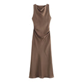 BSK&TRAF Women's Clothing 2026 Summer New Fashion Silk Hyssin Texture To The Waist Of The Fan Flute Dress 8372090