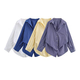 Spring 2025 New Women's Cotton Bat Sleeve Striped Clip Long Sleeve Shirt 2025458