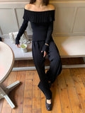 High-End Fashion Knitted Set Women's 2025 Autumn And Winter 2025 New Shoulder Sweater High-Waist Broad Leg Pants Two Sets