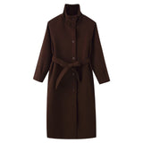 BSK&TRAF Women's Clothing 2025 Winter New Commuter Wind Tie Belt Long Coat