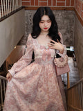 French Sweet Broken Flower Long-Sleeved Dress Female Autumn Temperament Dress Waist Gentle Fairy Dress