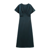 Spring New Silk Hyssin V-Neck Fan Flute Dress 2330399