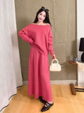 One-Word Shoulder Knitted Suit Women's Autumn Winter New Design Nail Bead Sweater Bottom Shirt Half Skirt Two Sets