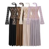 French Retro Lace Splicing Dress Women's New Autumn High-End Feeling Thin Temperament Long Dress