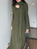 Knitted Dress Women's Autumn And Winter New Low-Circle Collar Temperament To Accept The Waist Of The Lanky Sweater Skirt + Scarf Two Sets
