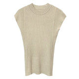 South Korea 2025 Spring And Summer New Temperament Slimming Half-High Collar Knitted Vest T-Shirt Top Female Ins