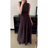Fashion Suit Women's Autumn And Winter Lazy Loose Knitted Long Shawl Cardigan + High-Neck Sweater + Half-Dress Three-Piece Set
