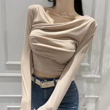 New Design Folds Long-Sleeved Chain Removable T-Shirt Short Tops Slime Shoulders