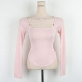 Design-Sensitive Line Bottoming Shirt Curve Close Waist Tight Body Thin Collar Top South Korea's New Autumn Chest Long Sleeve