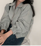 Korean Chic Autumn French Retro Collar Zipper Style Loose Long-Sleeved Short Jacket Jacket