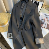 High-Level Design Sense Gray Suit Jacket Women's Spring And Autumn New National Style Printing Casual Temperament Suit