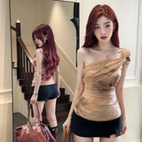 Net Yarn Sexy Pure Desire Short Blouse Collared Shoulder Vest Women's Summer Niche Hottie Repair