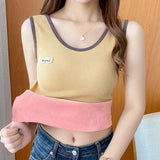 Warm Vest Women Winter Plus Thick Round Collar Tight Inside Cold Set Up One Velvet Vest Top
