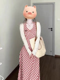 Small Retro Lattice Thin Design Dress Wearing A Neck Dress Beautiful Seaside Holiday Set Woman
