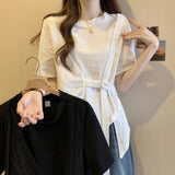 2026 Summer New Meat Cover Thin Loose Fat MM Irregular Fake Two-Piece Top Tide T-Shirt Girl