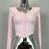 Korean Autumn Temperament Button Braid Short Top Korean Thin Cardigan Long-Sleeved T-Shirt Girl Ins