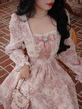 French Sweet Broken Flower Long-Sleeved Dress Female Autumn Temperament Dress Waist Gentle Fairy Dress