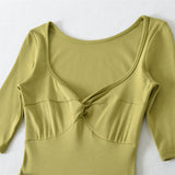 French Temperament Kinesiky Mid-Sleeve Dress Women Summer Waist Splicing Design Pure Luster Collar Ribbon Long Skirt