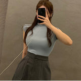 High Elastic Half-Neck Sleeveless Vest Tight Body Slim Outside Wearing Conch-Colored Bottom Shirt Woman Summer Spring