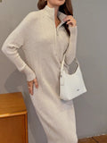 Autumn And Winter New High-End Half-Zip Knitted Dress Women Loose Thin Long Temperament Sweater Dress